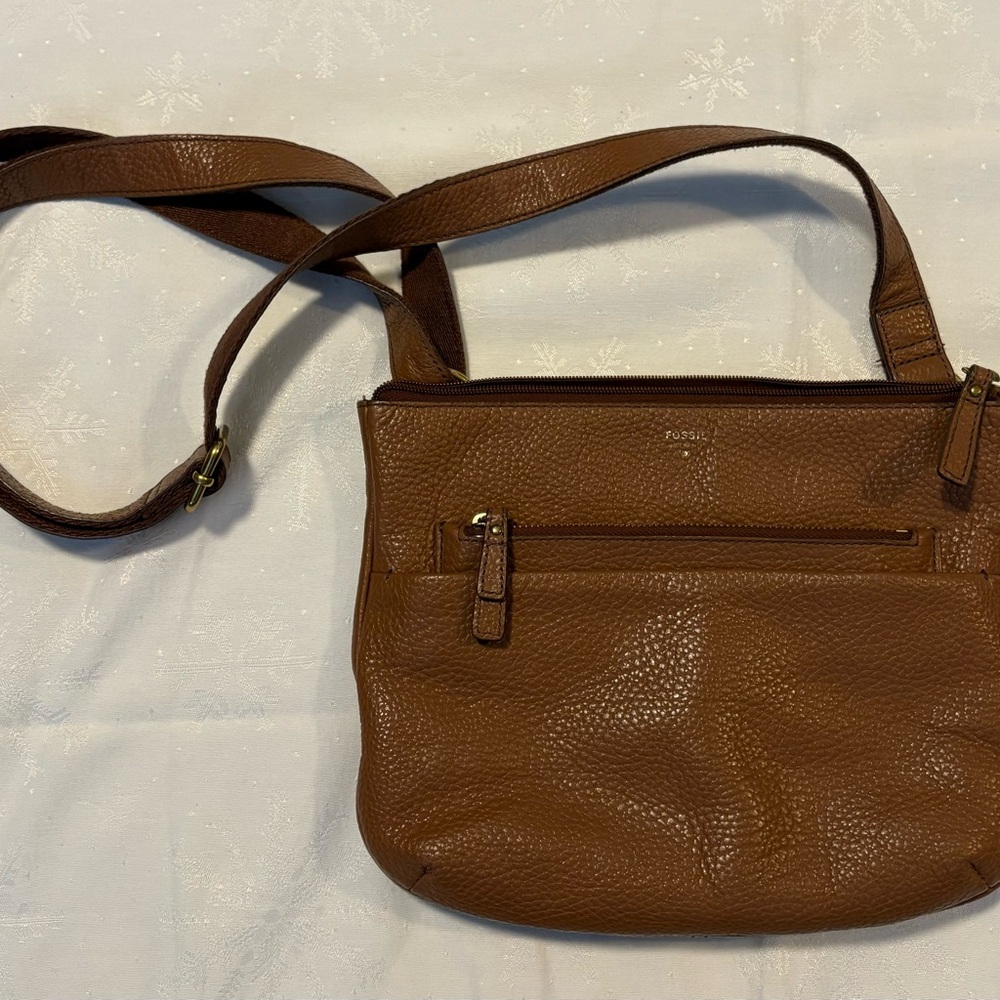Retro Fossil Brown Leather Shoulder Bag